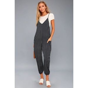 Lulu’s Navy Blue and White Striped Midi Jumpsuit